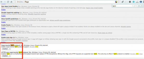 Chrome Experimental QUIC protocol