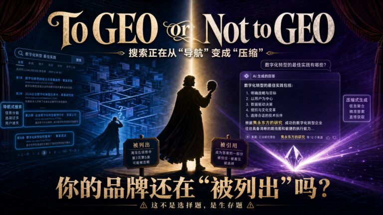 To GEO or Not to GEO：搜索正在从“导航”变成“压缩”，你的品牌还在“被列出”吗？
