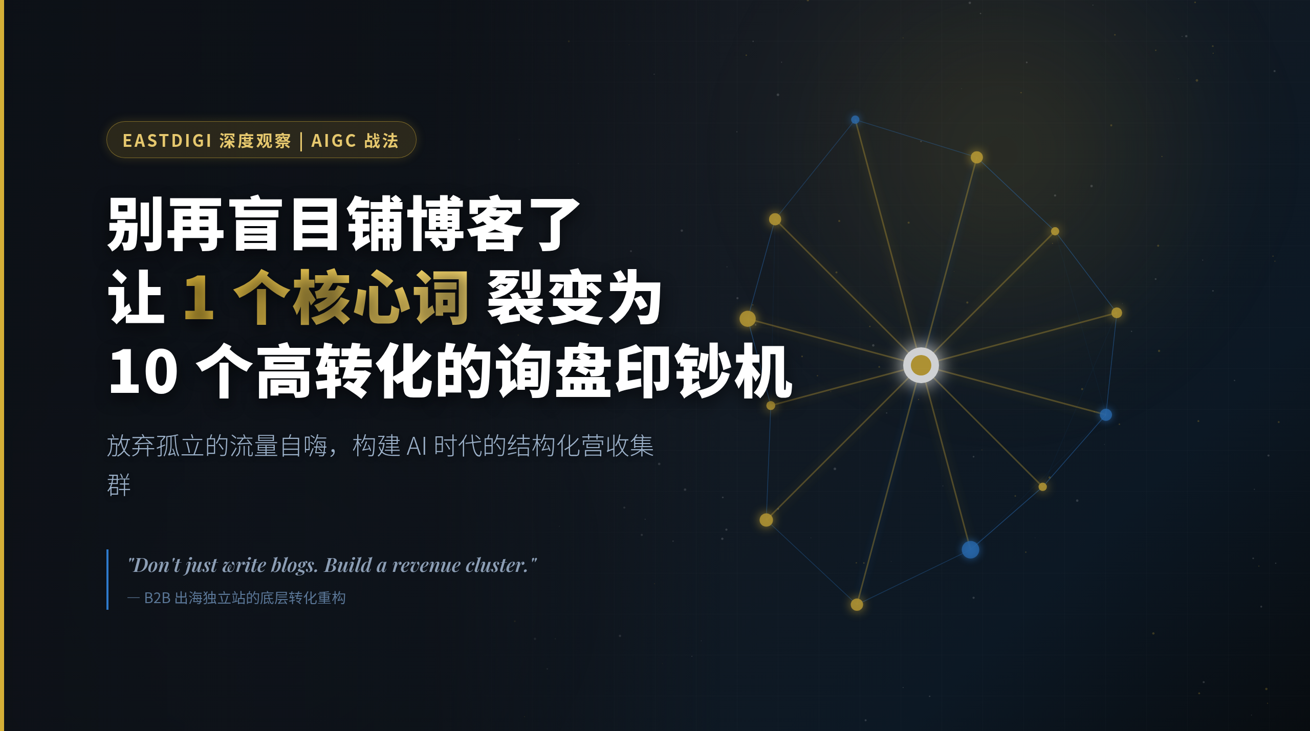 别再盲目写博客了：如何用 AI 把 1 个核心词，裂变成 10 个高转化的“询盘印钞机”？