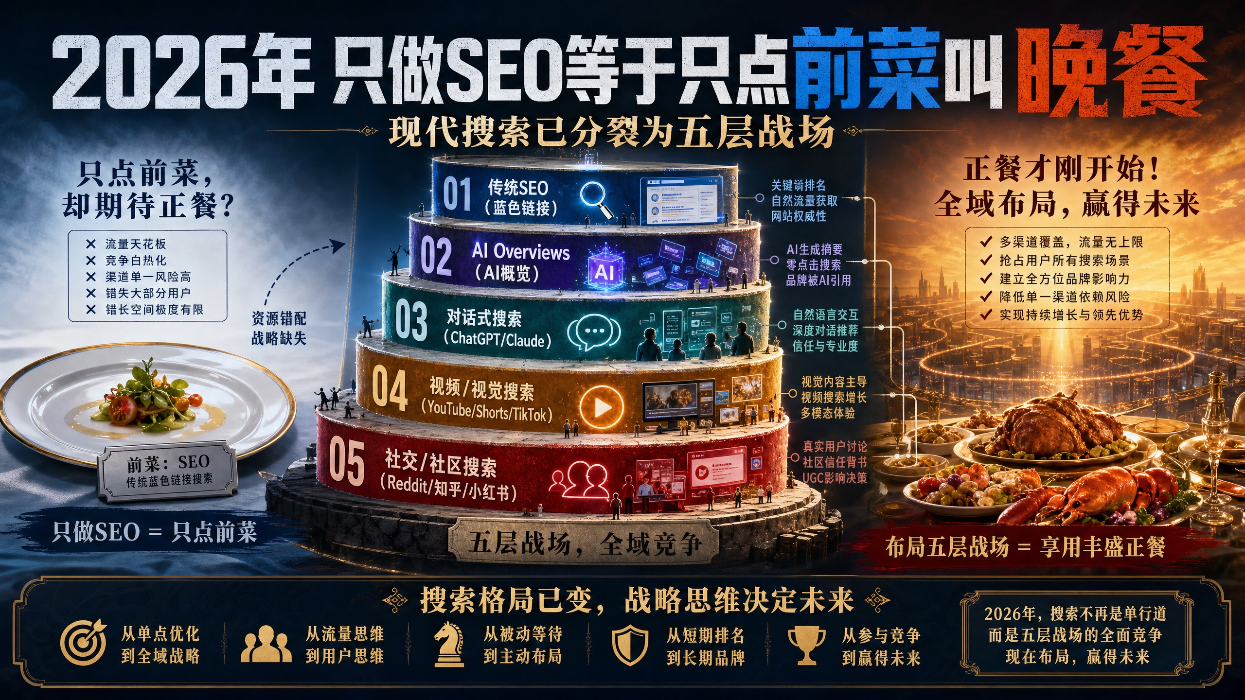 2026年只做SEO等于只点前菜叫晚餐——现代搜索已分裂为五层战场