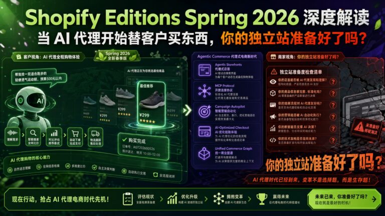 Shopify Editions Spring 2026 深度解读：当 AI 代理开始替客户买东西，你的独立站准备好了吗？