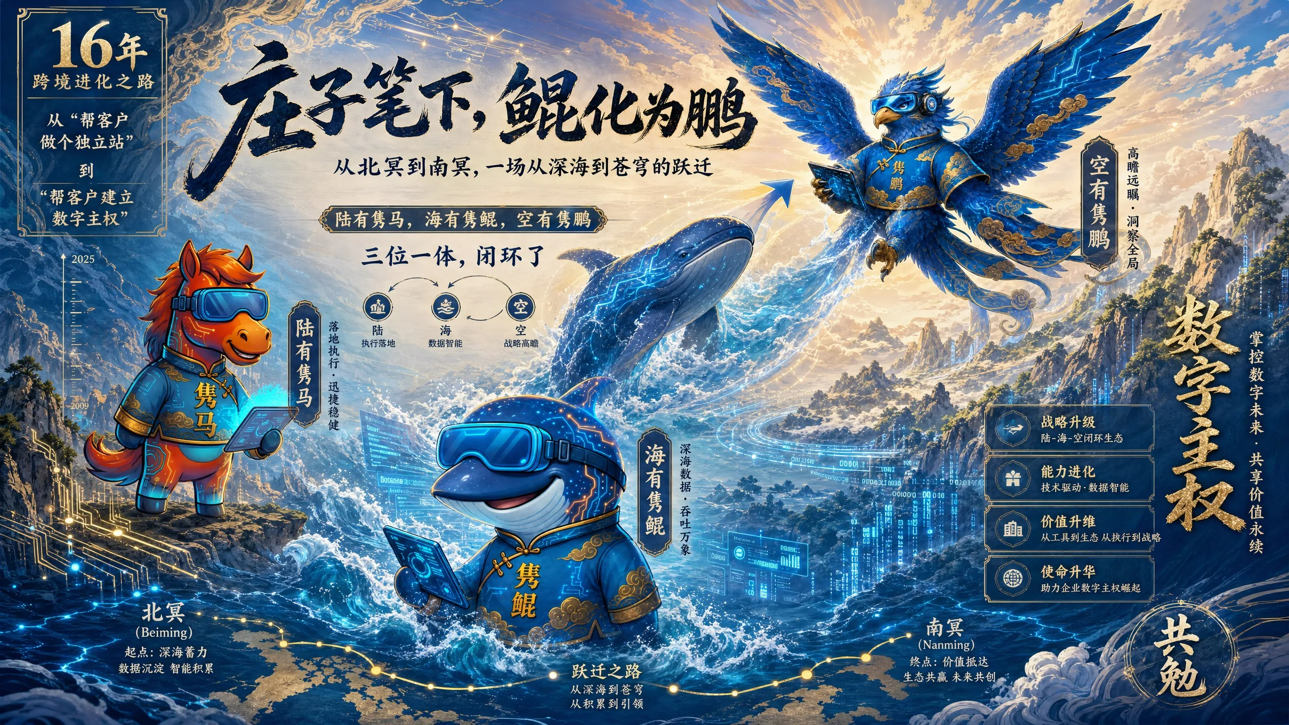 庄子笔下，鲲化为鹏，从北冥到南冥，一场从深海到苍穹的跃迁。