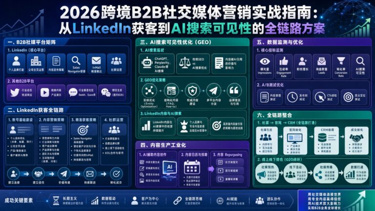 2026跨境B2B社交媒体营销实战指南：从LinkedIn获客到AI搜索可见性的全链路方案