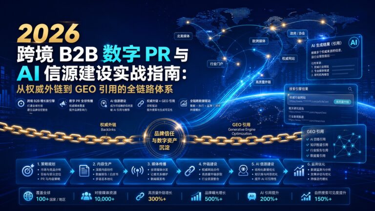 2026 跨境 B2B 数字 PR 与 AI 信源建设实战指南：从权威外链到 GEO 引用的全链路体系